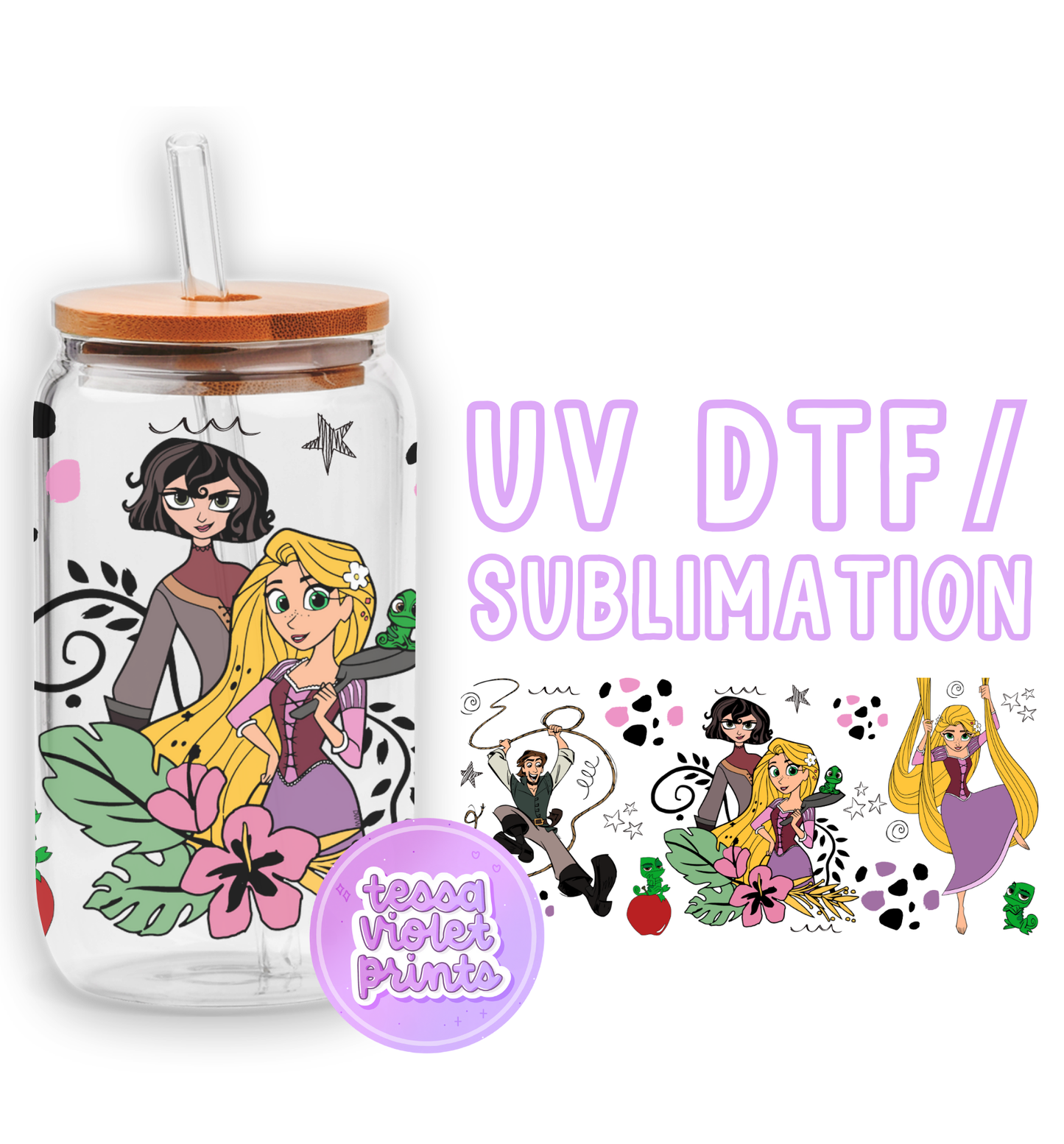 a glass jar with a picture of princesses on it