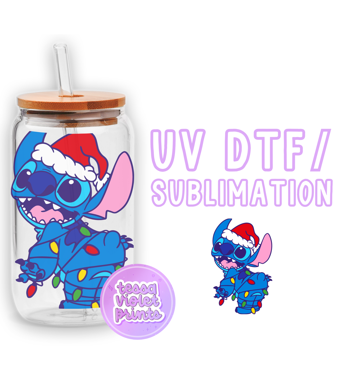 a glass jar with an image of a cartoon character in a santa hat