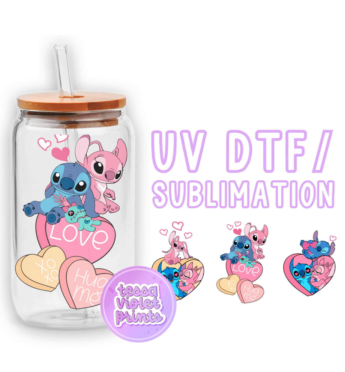 a glass jar with a picture of a couple of cartoon characters on it