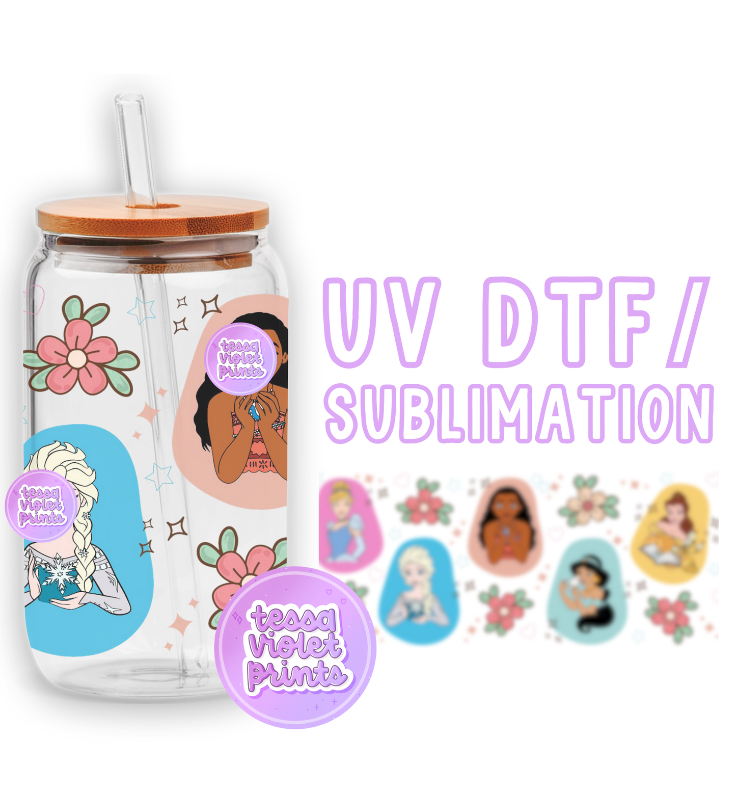 a glass jar with a sticker of a cartoon character on it