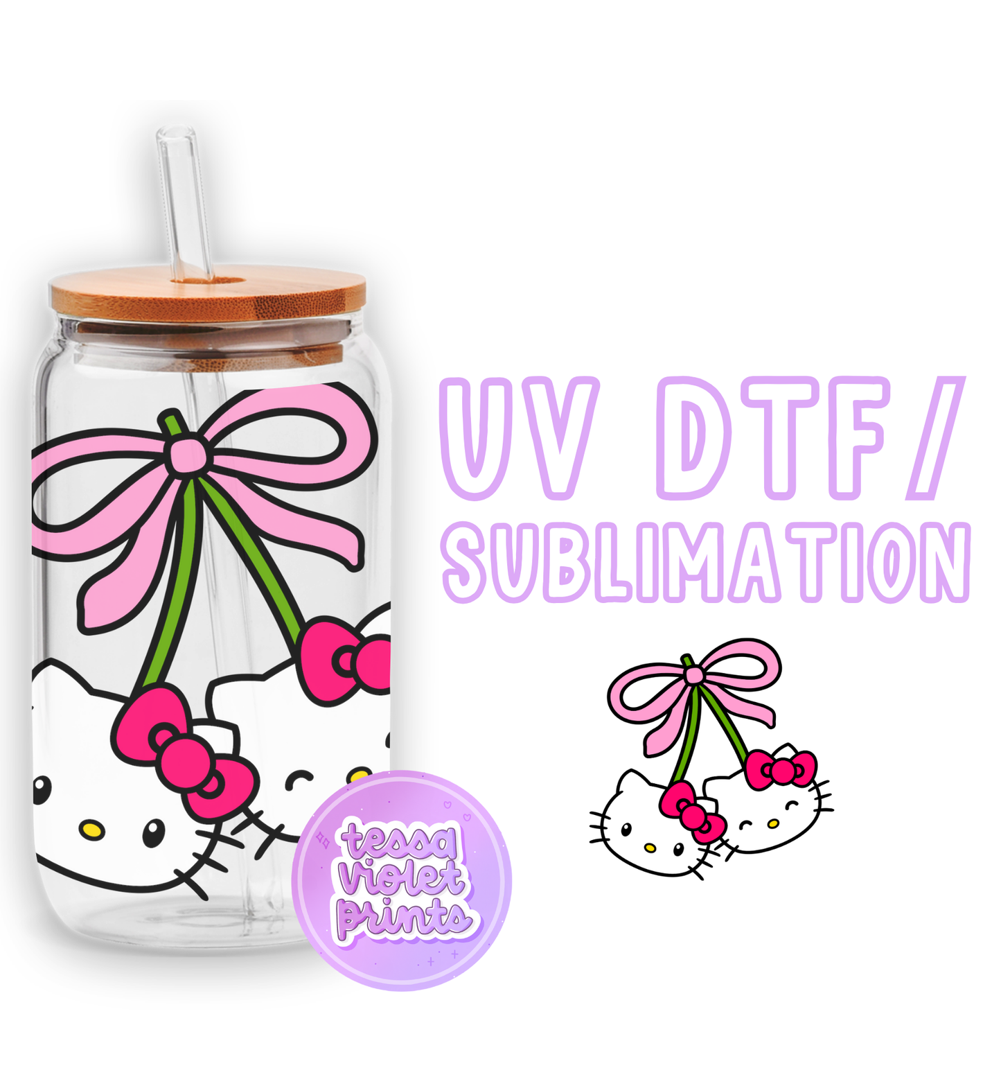 a glass jar with a hello kitty design on it