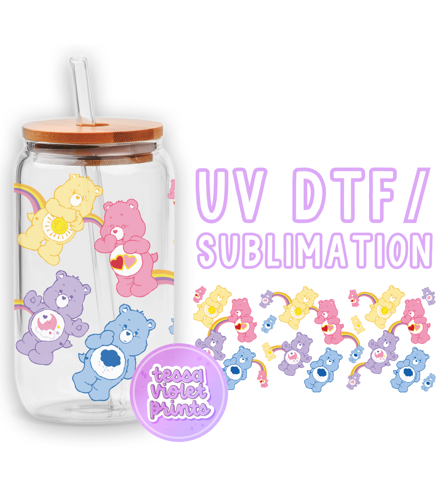 a picture of a glass jar with a bear design on it