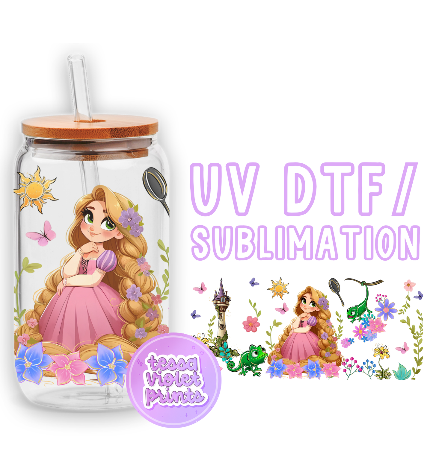a glass jar with a picture of a princess on it