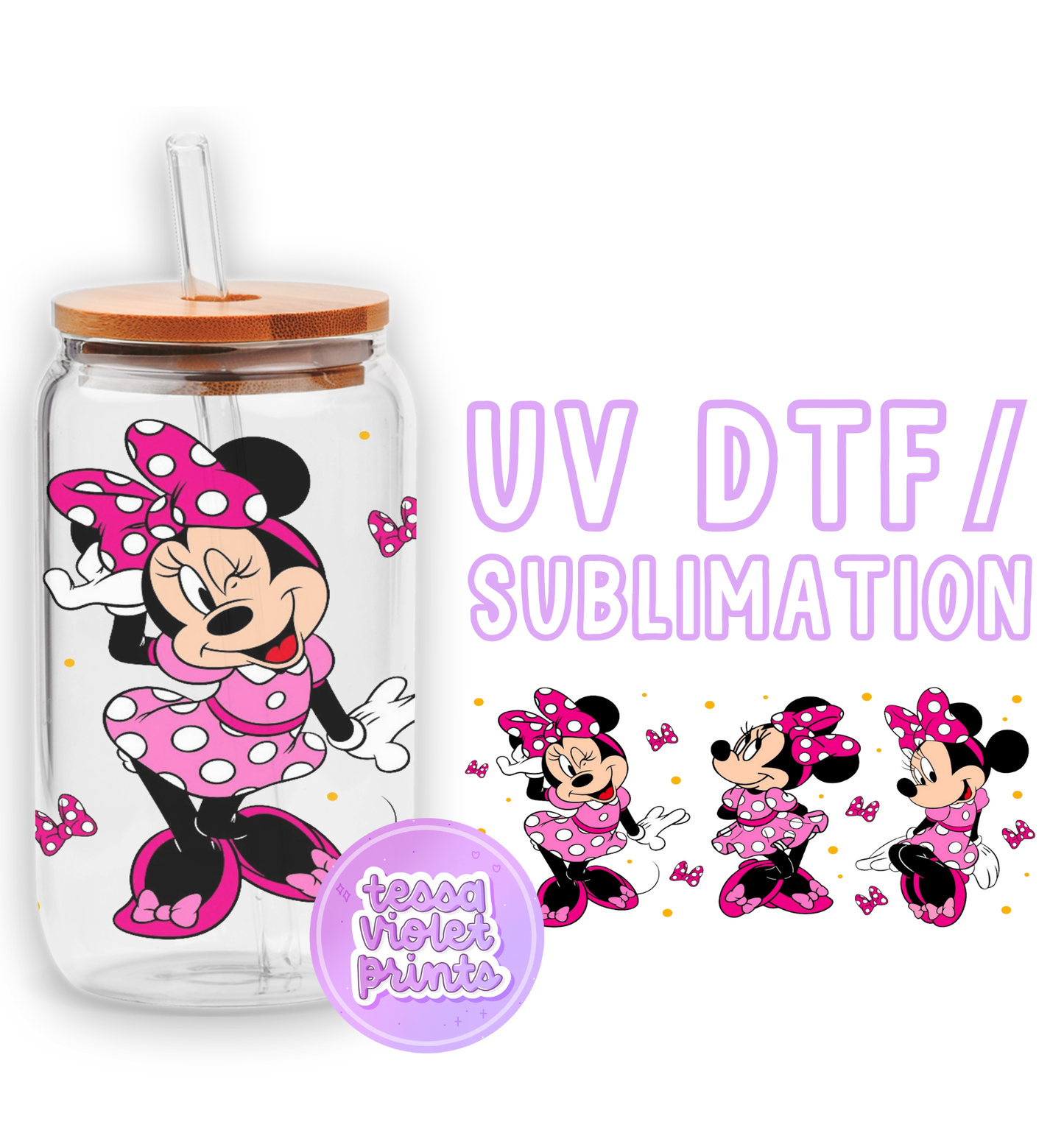 a glass jar with a minnie mouse design on it