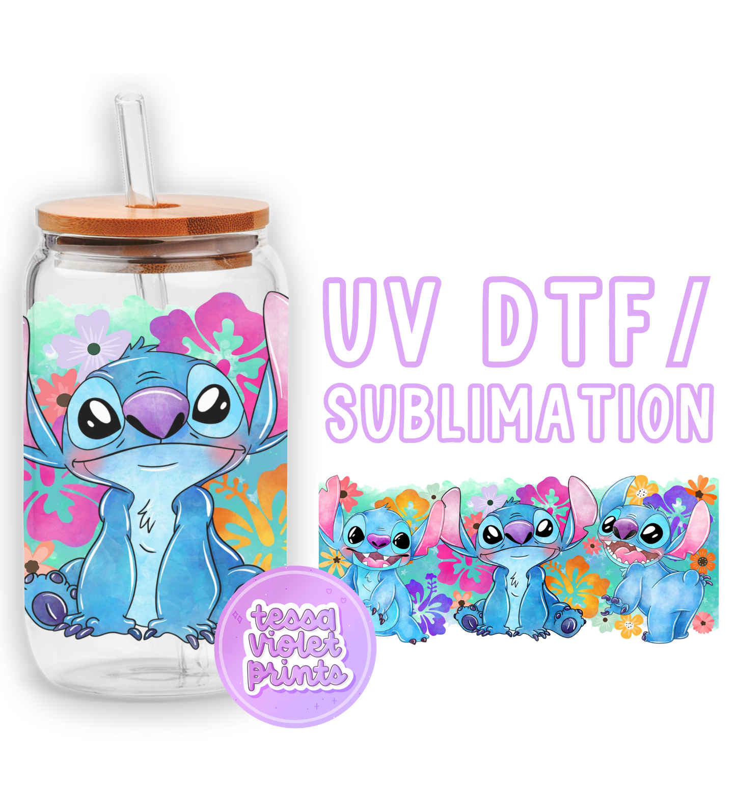 a glass jar with a picture of stitch stitch stitch stitch stitch stitch stitch stitch stitch