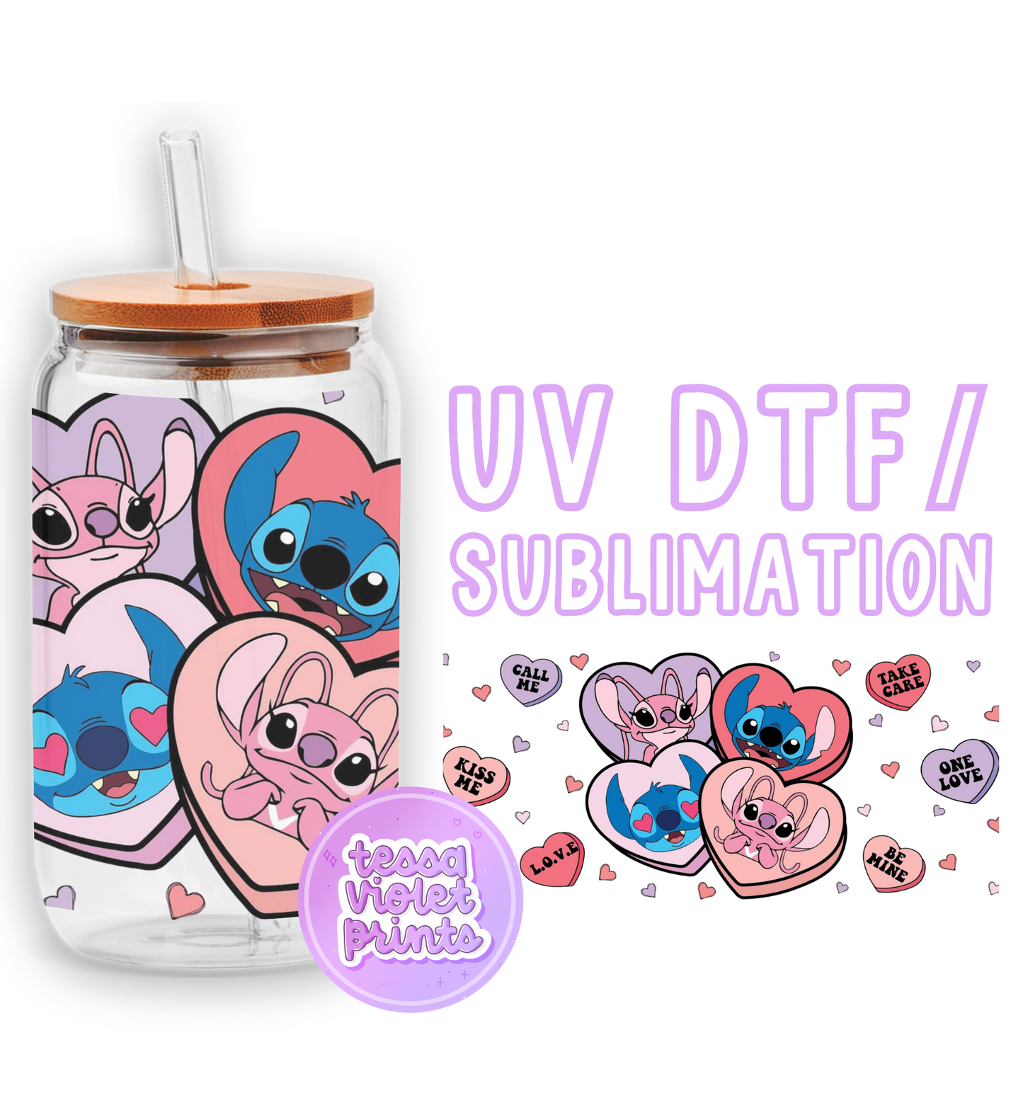 a glass jar with a sticker of cartoon characters on it