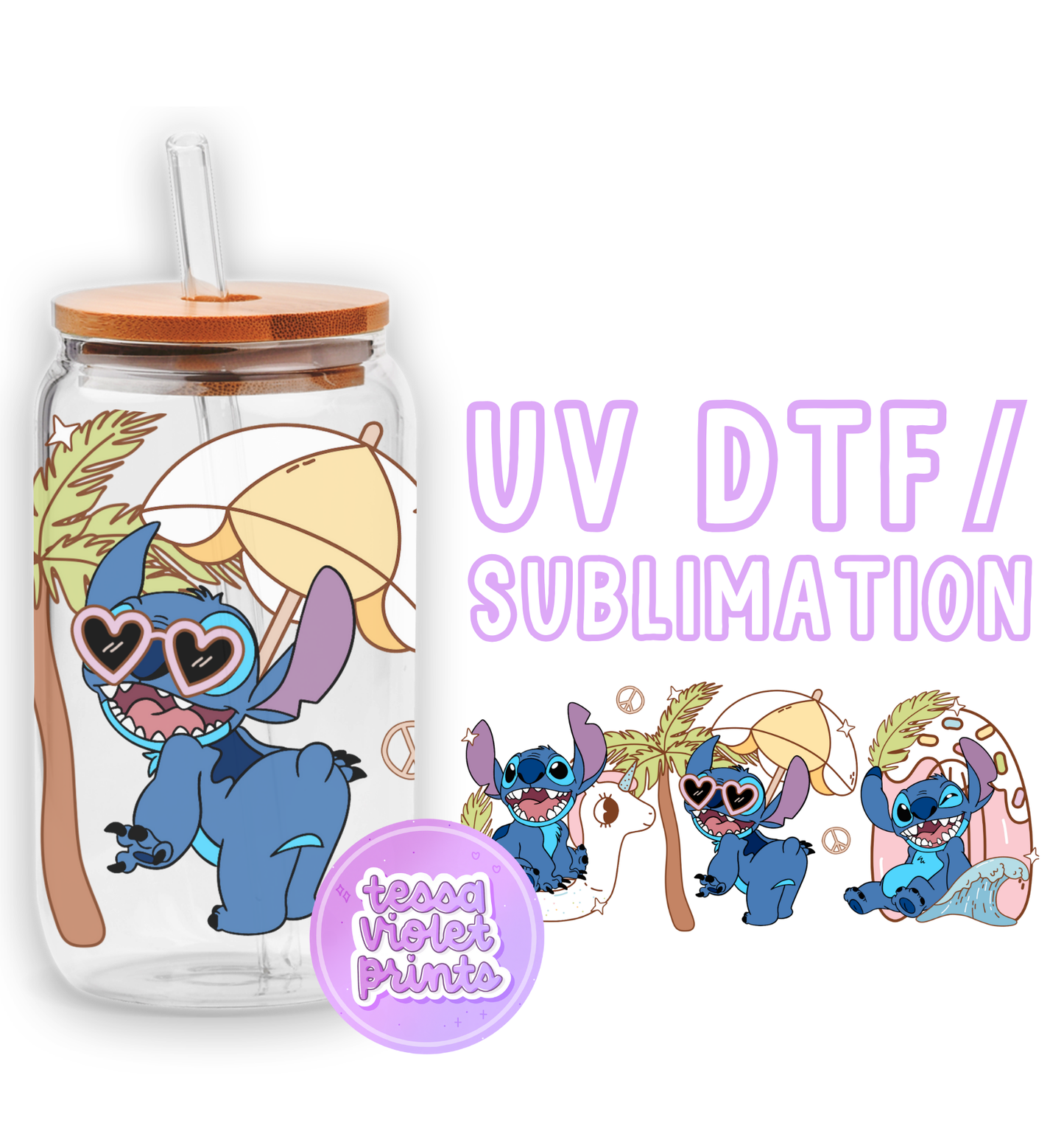 a glass jar with a picture of stitch stitch stitch stitch stitch stitch stitch stitch stitch