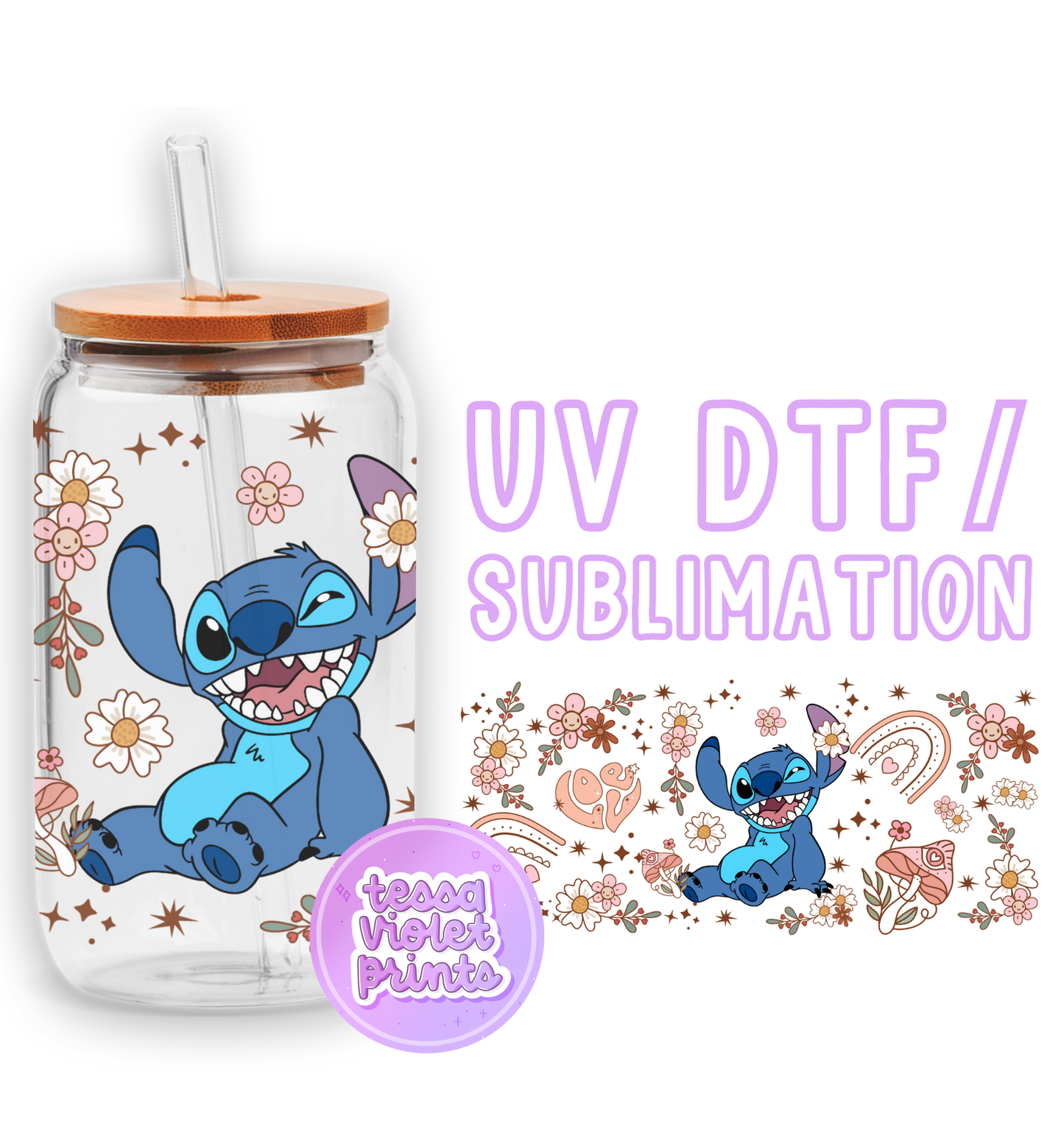 a glass jar with an image of stitch stitch stitch stitch stitch stitch stitch stitch stitch