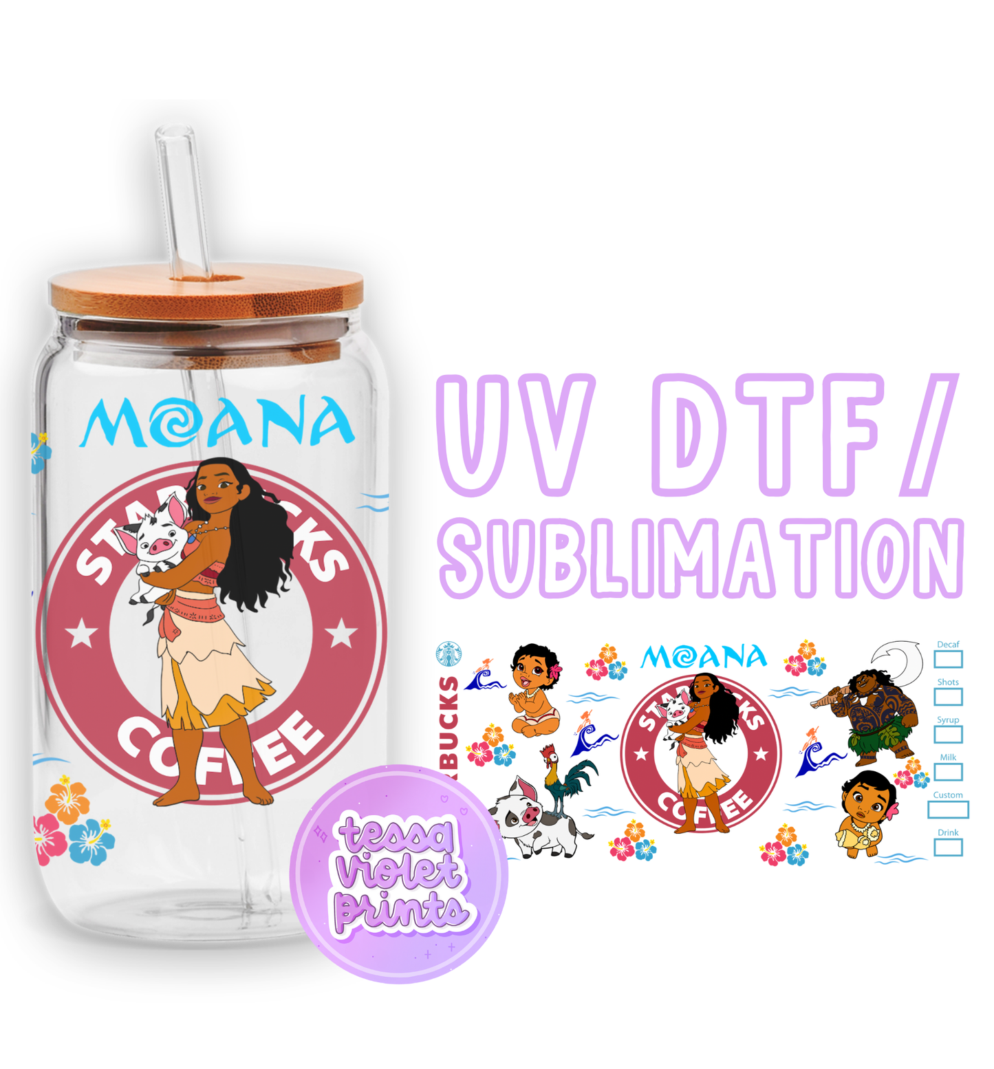 a glass jar with a sticker of a cartoon character