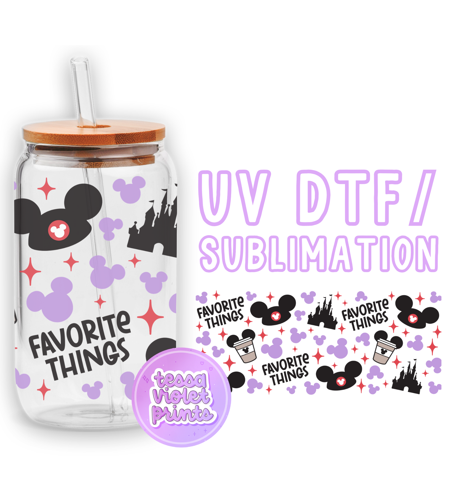 a glass jar with minnie mouse stickers on it