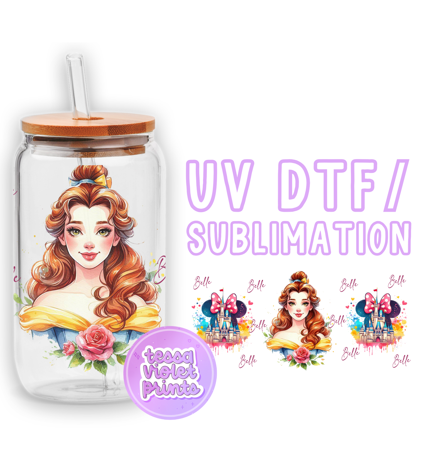 a glass jar with a picture of a princess on it