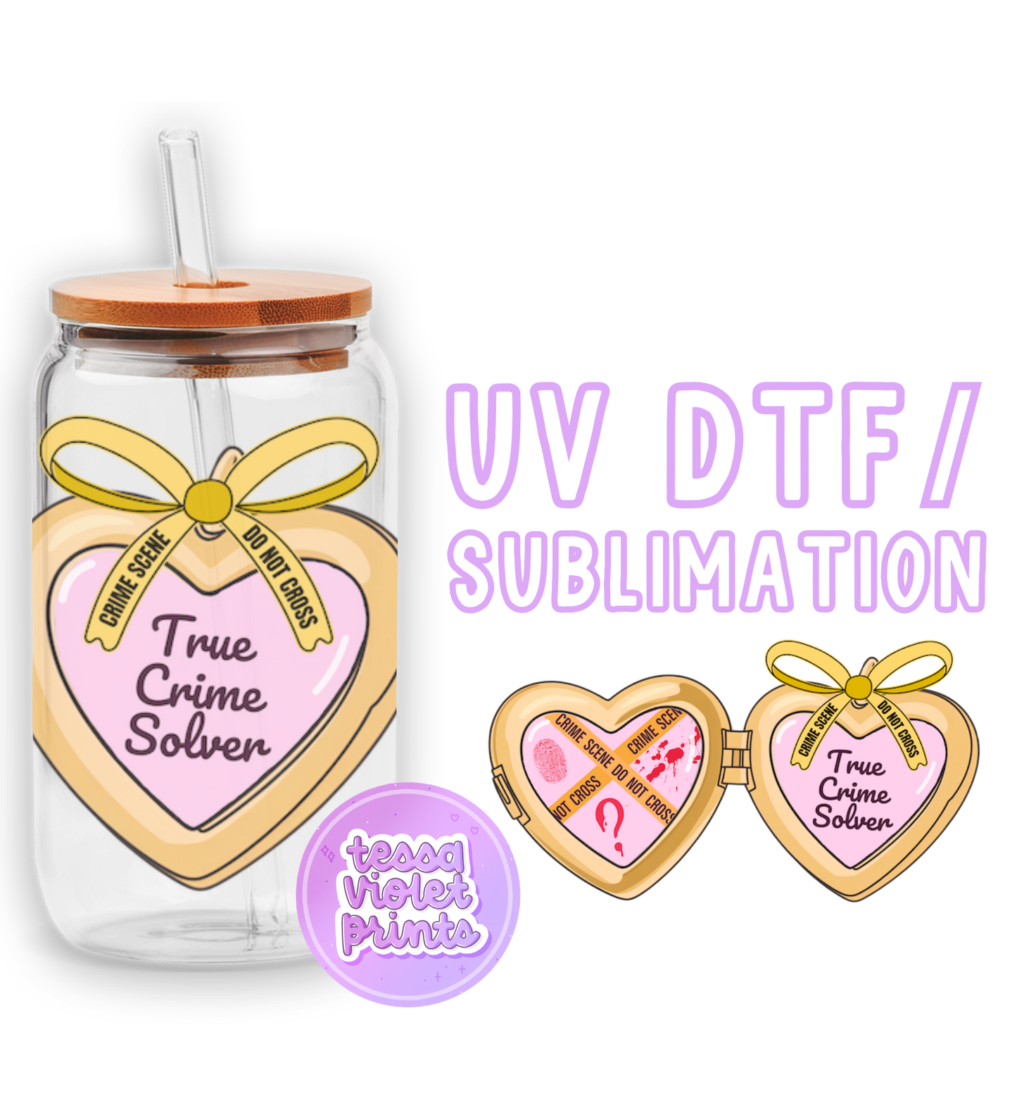 a glass jar with two hearts and a straw in it