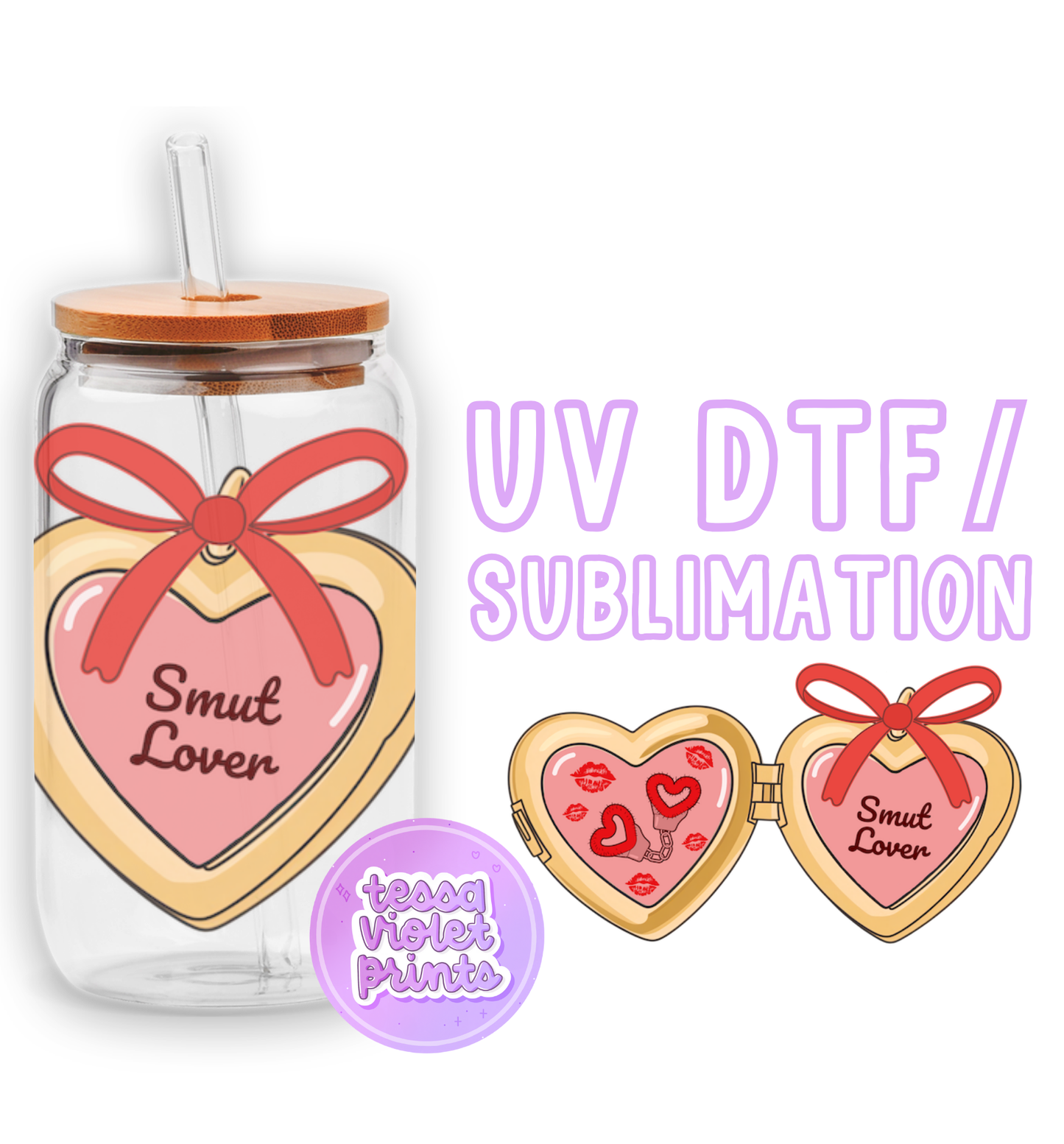 a glass jar with two hearts in it