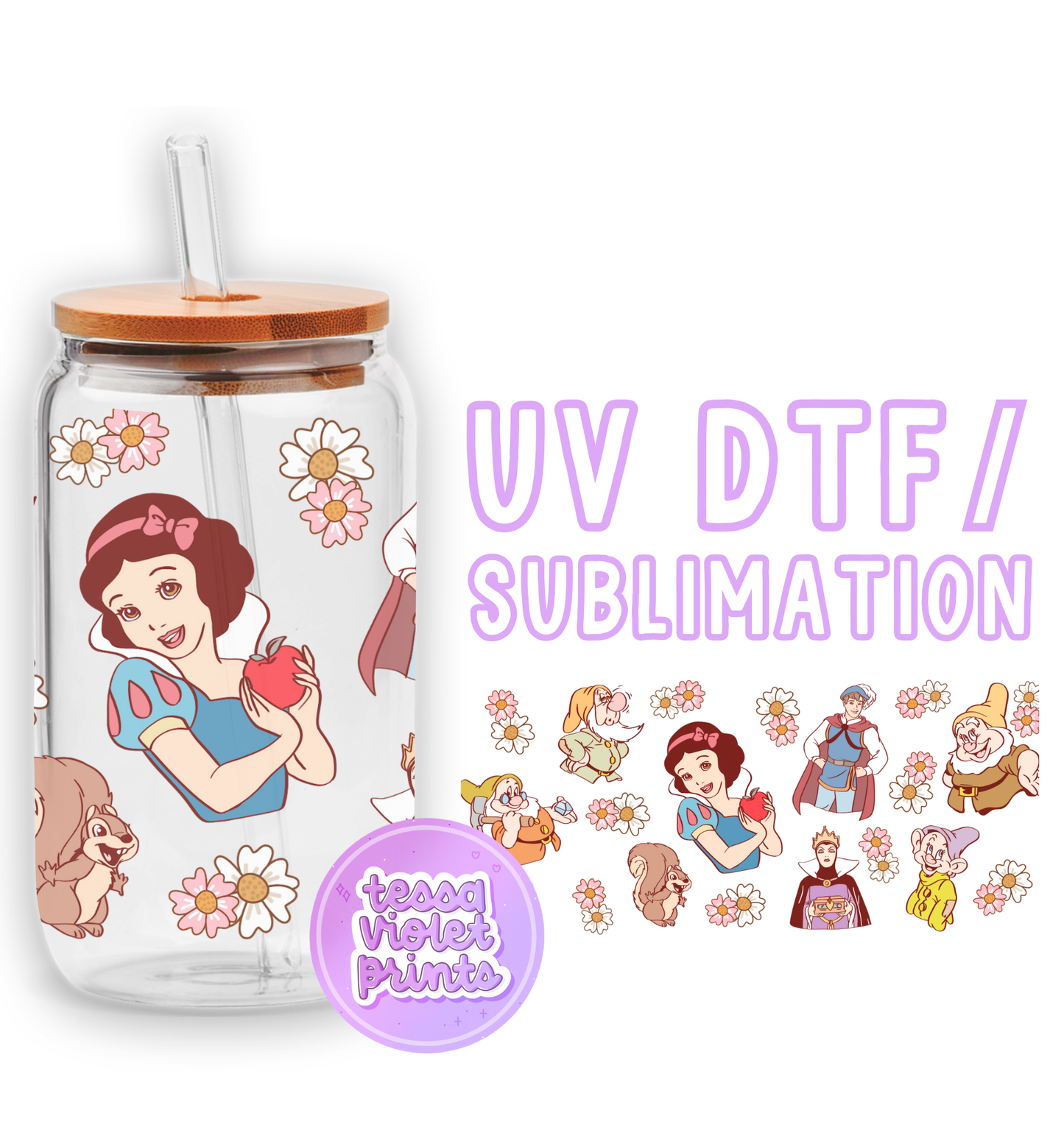 a glass jar with a sticker of snow princess on it