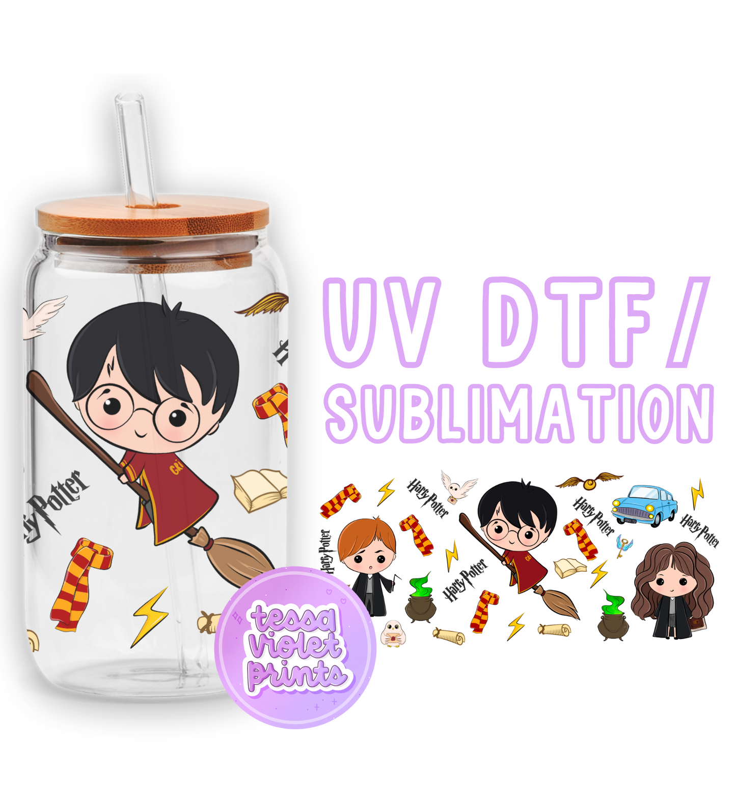 a glass jar with a harry potter sticker on it