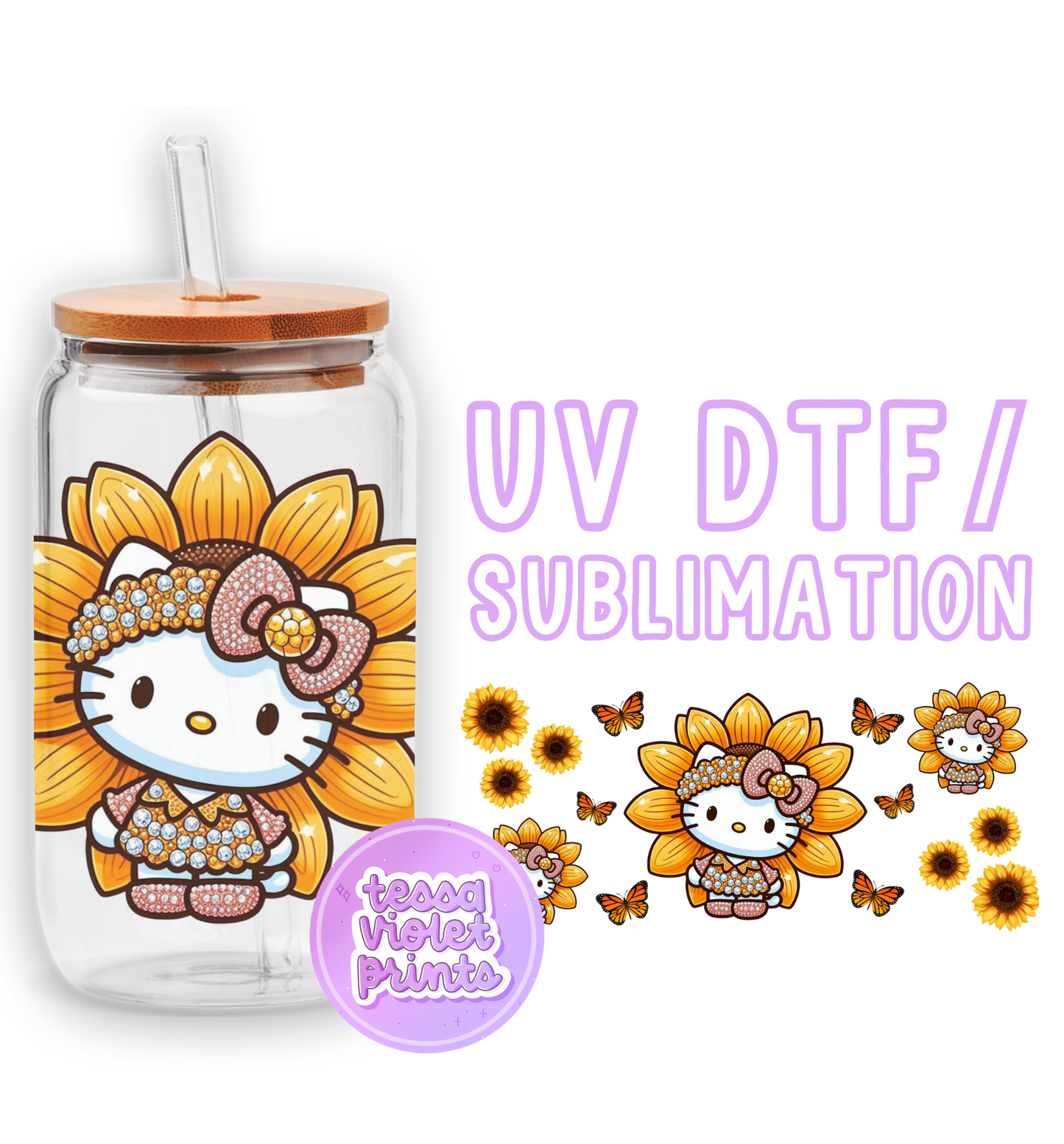 a glass jar with a hello kitty sticker on it