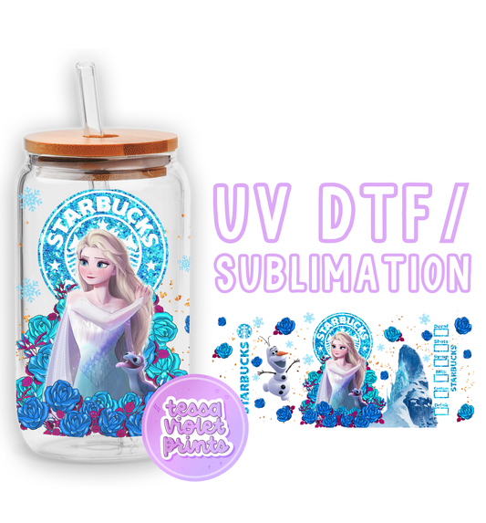 a glass jar with a picture of a frozen princess on it