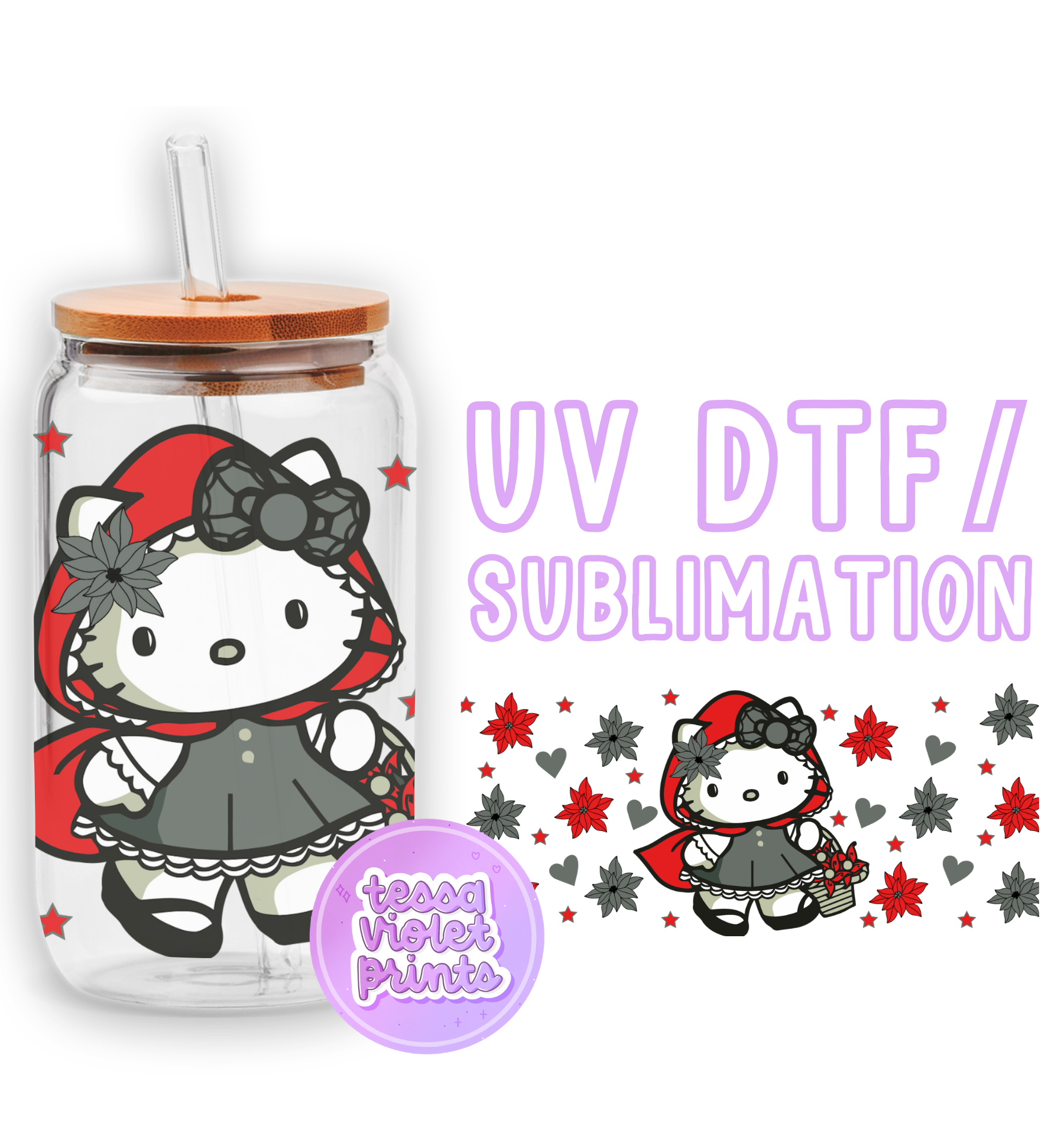 a glass jar with a hello kitty sticker on it