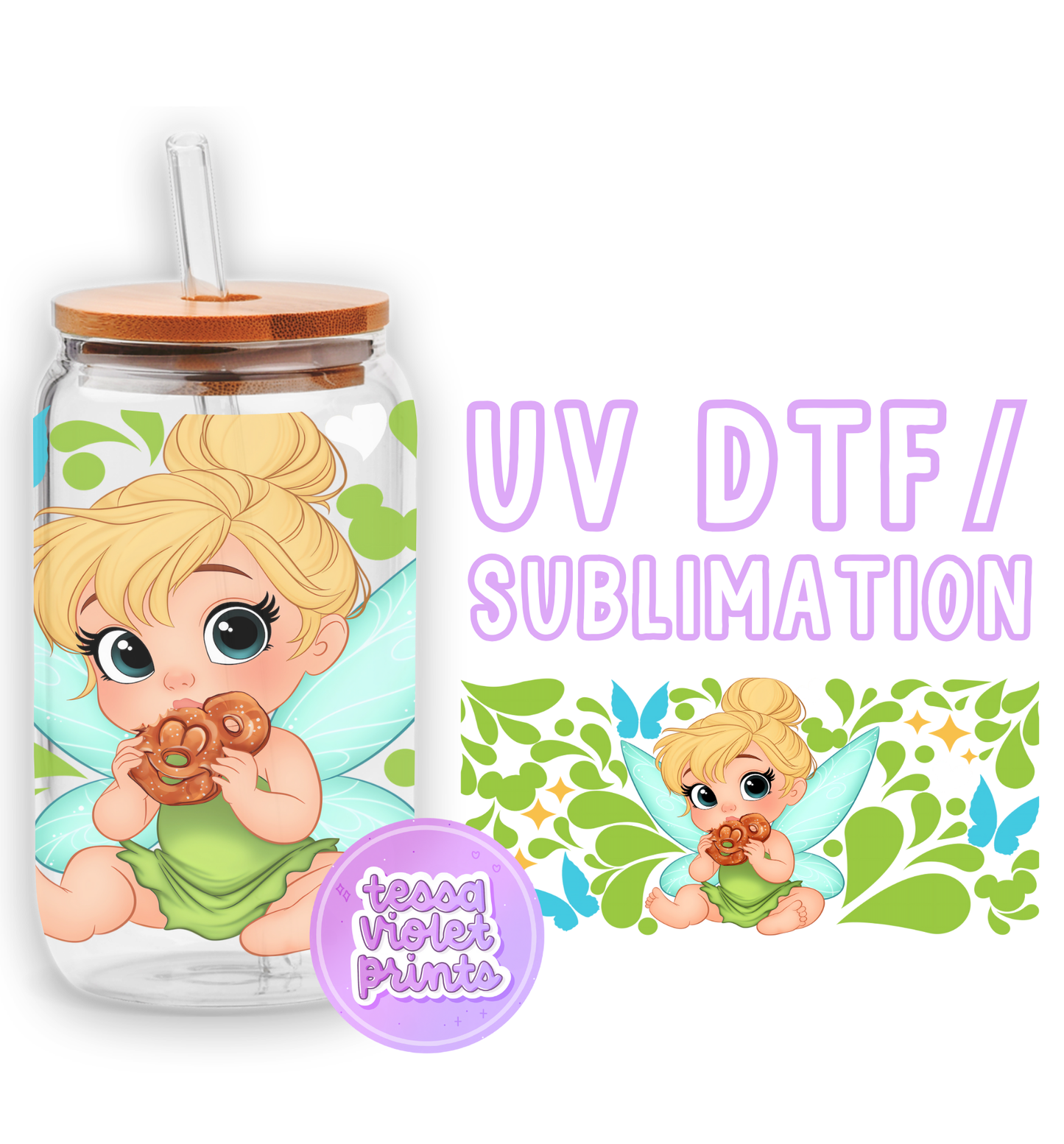 a glass jar with a picture of a little girl holding a donut