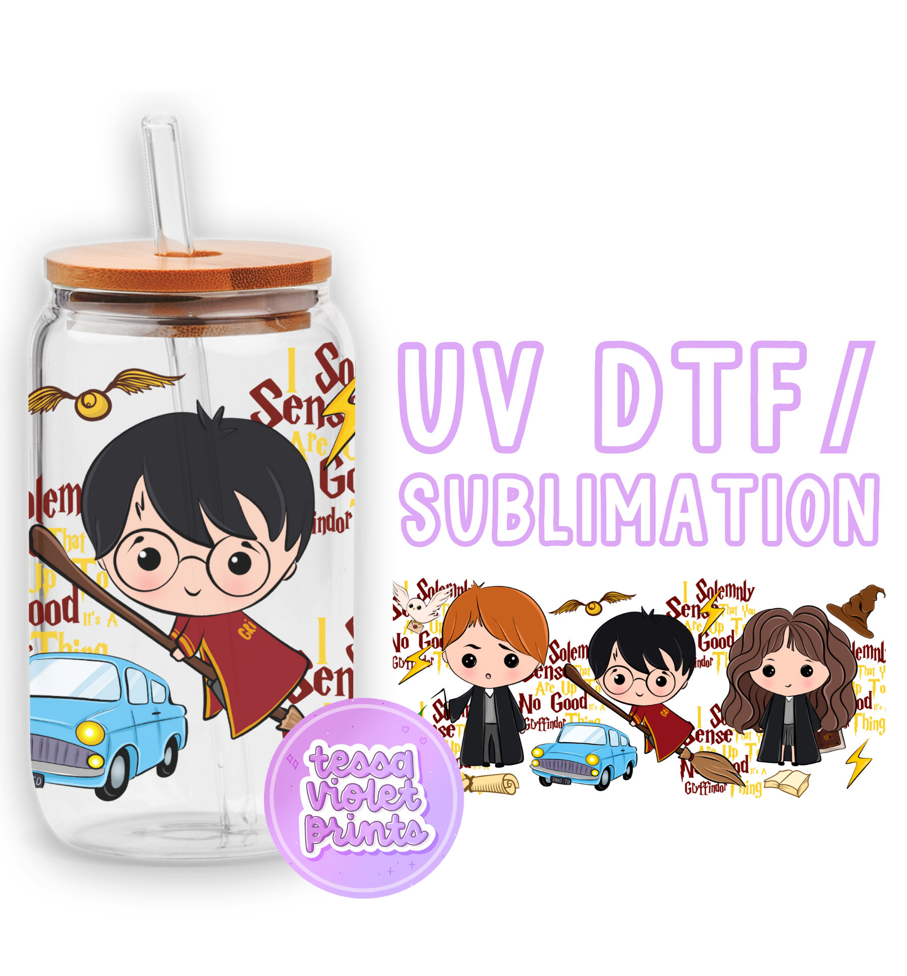 a glass jar with harry potter characters on it