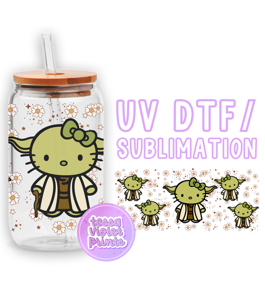 a glass jar with a hello kitty sticker on it