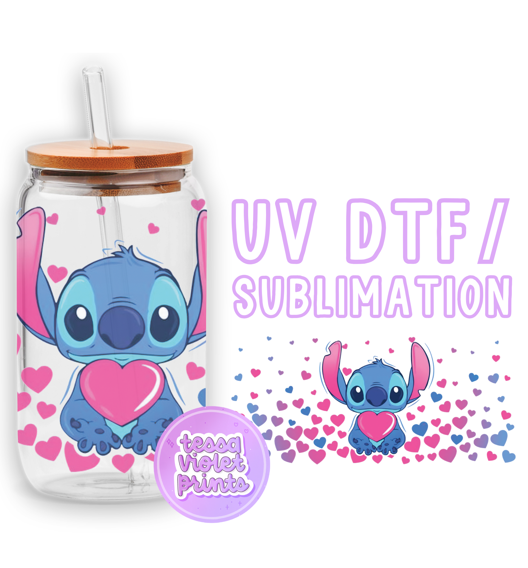 a glass jar with a picture of stitch stitch stitch stitch stitch stitch stitch stitch stitch