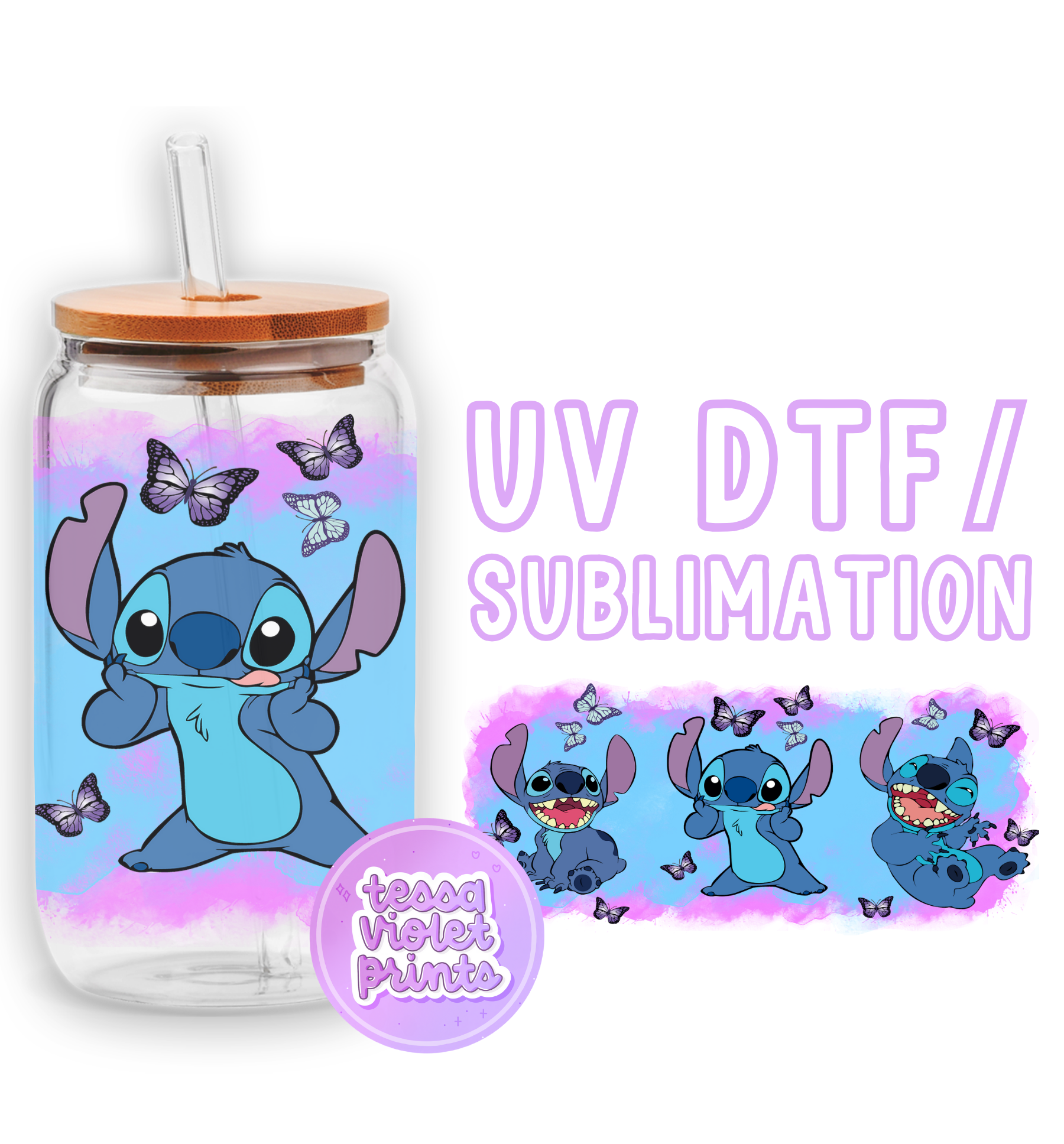 a glass jar with a picture of stitch stitch stitch stitch stitch stitch stitch stitch stitch