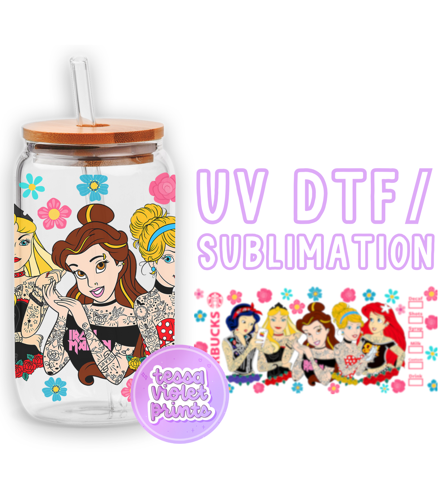 a picture of a girl with tattoos on her body next to a jar with a