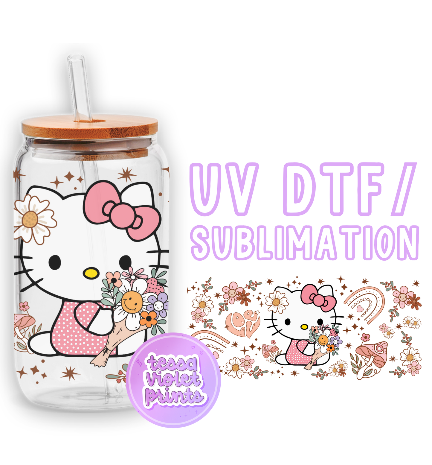 a hello kitty water bottle with a straw in it