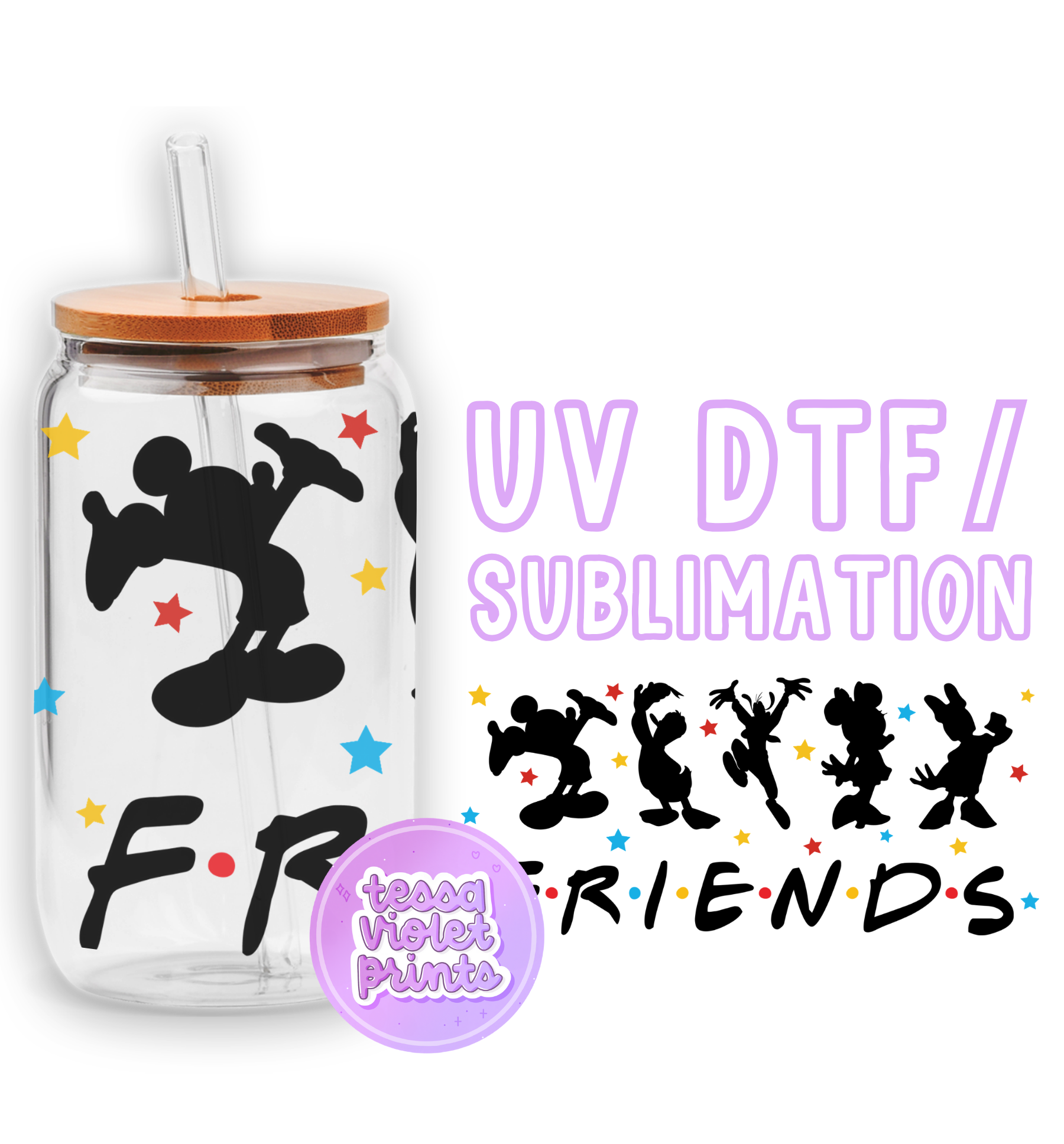 a glass jar with a mickey mouse design on it