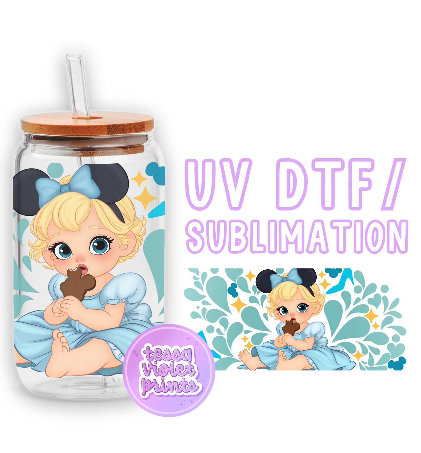 a glass jar with a picture of a little girl eating a chocolate ice cream