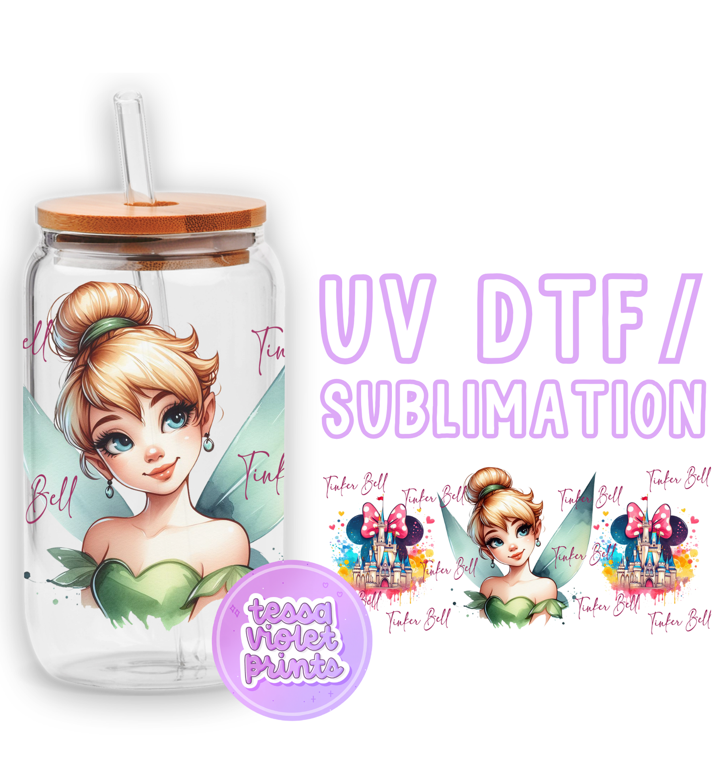 a glass jar with a picture of a fairy on it