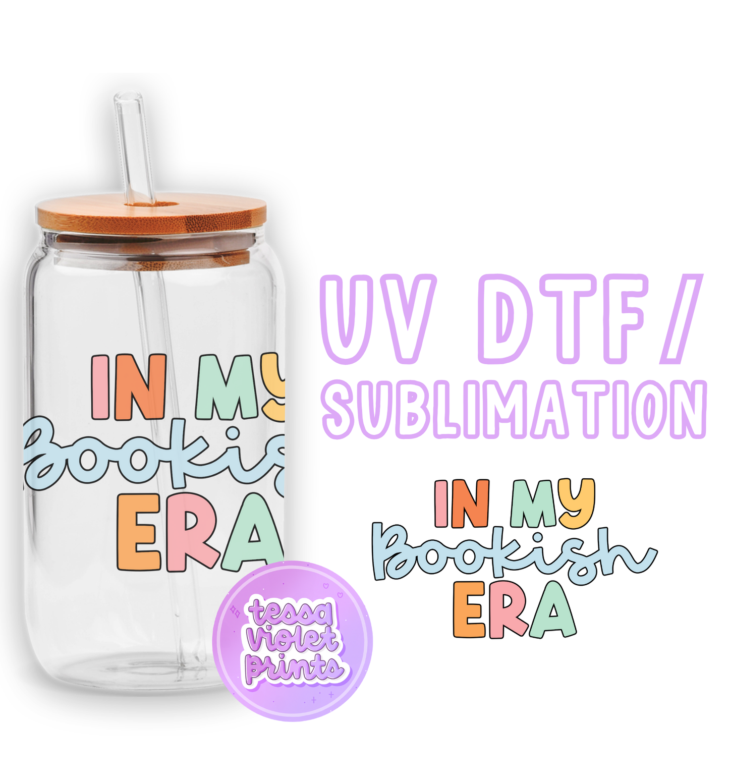 a glass jar with a straw lid and a sticker with the words in my