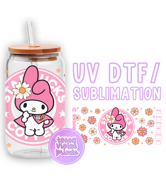 a glass jar with a hello kitty sticker on it