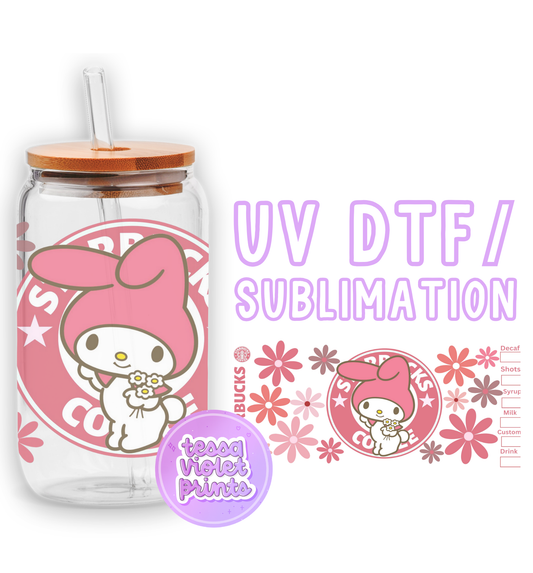 a glass jar with a hello kitty sticker on it