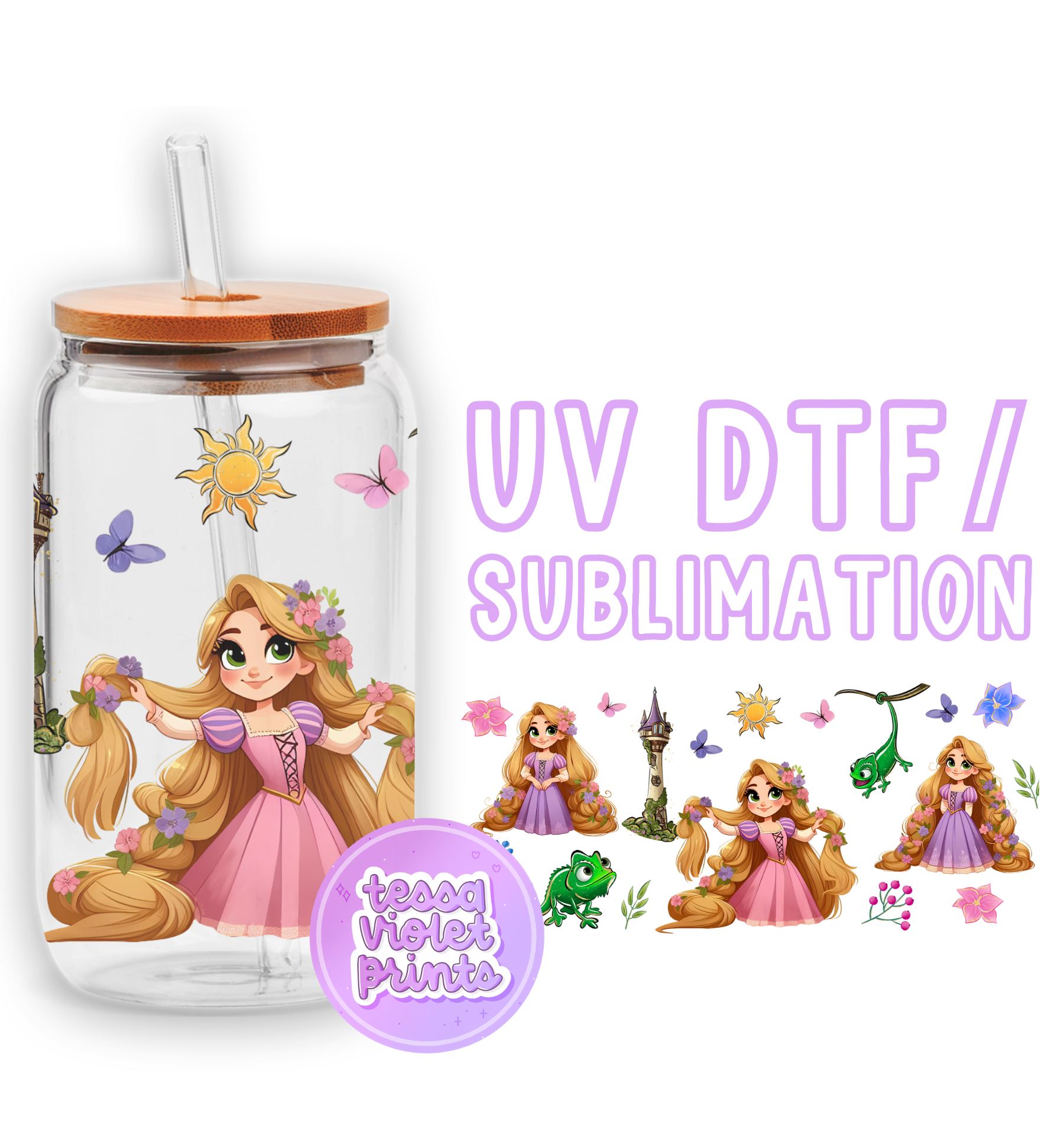 a glass jar with a picture of a princess on it