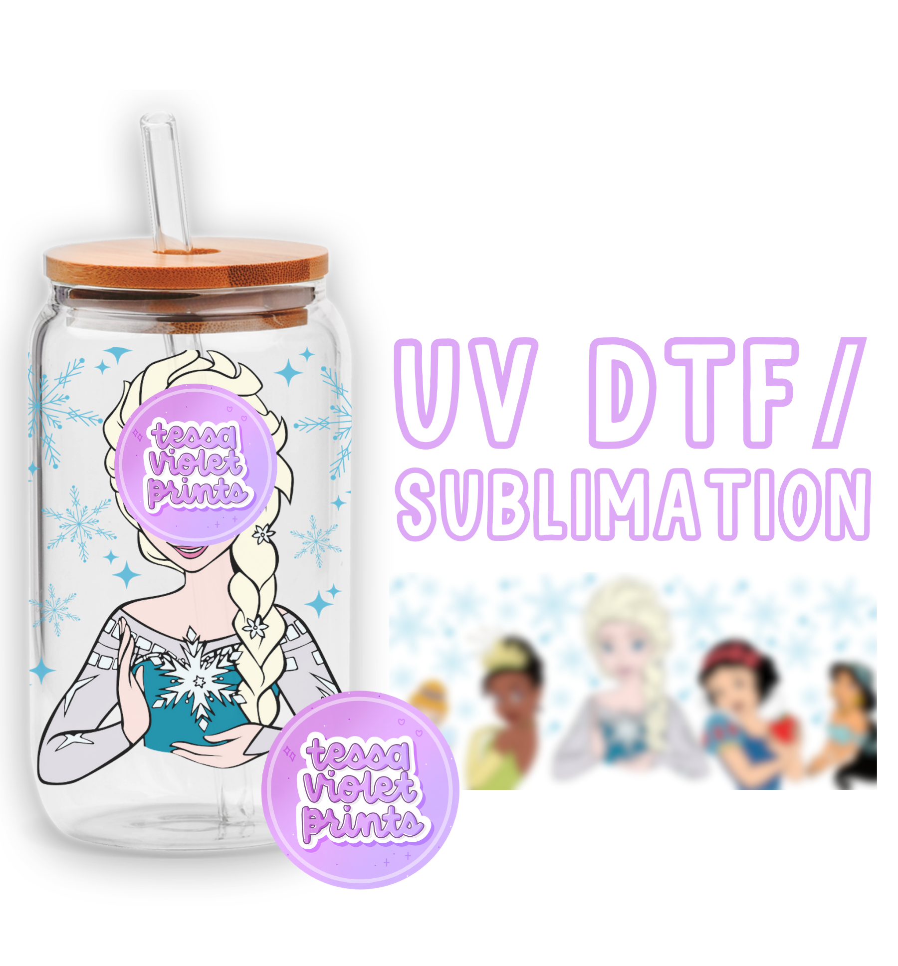 a glass jar with a frozen princess sticker on it