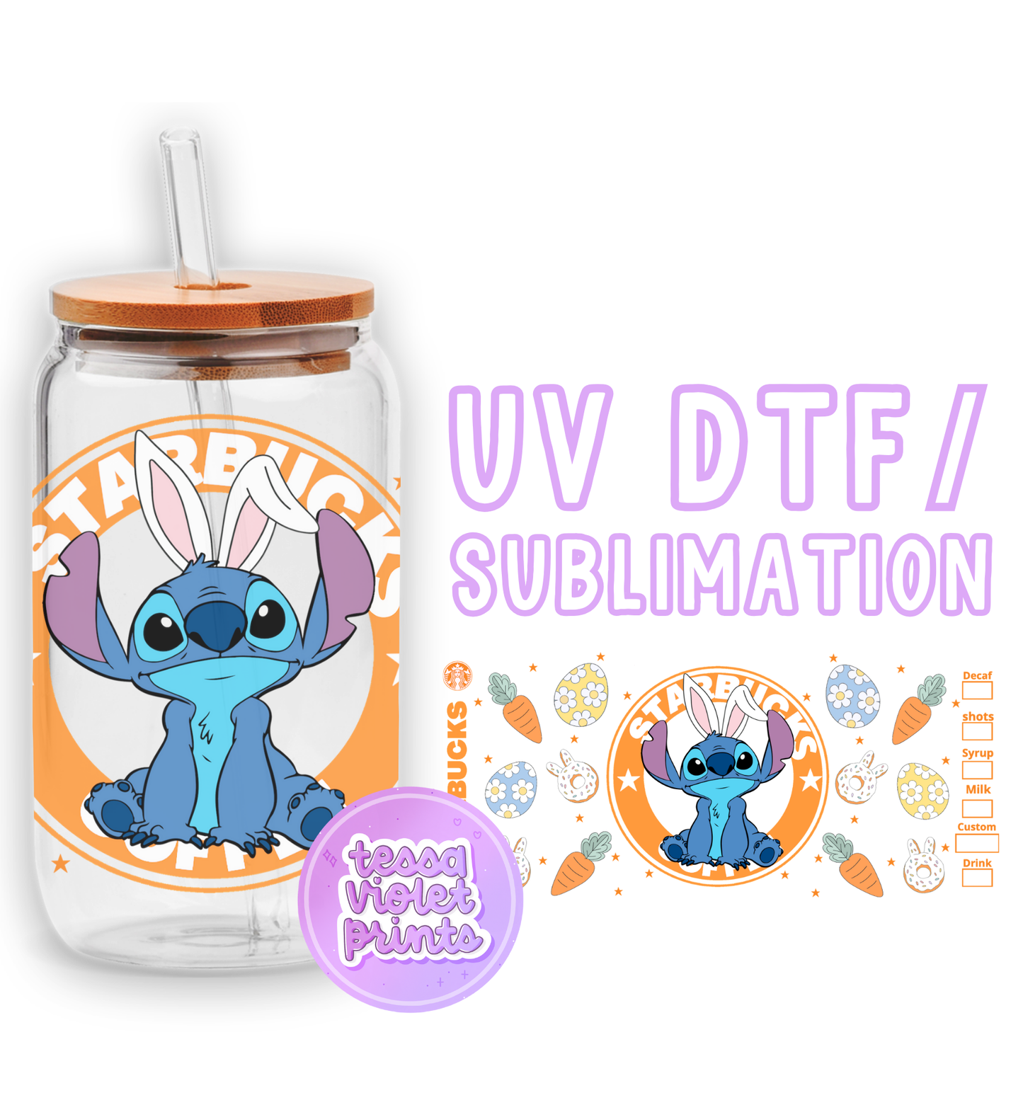 a glass jar with a picture of stitch stitch stitch stitch stitch stitch stitch stitch stitch