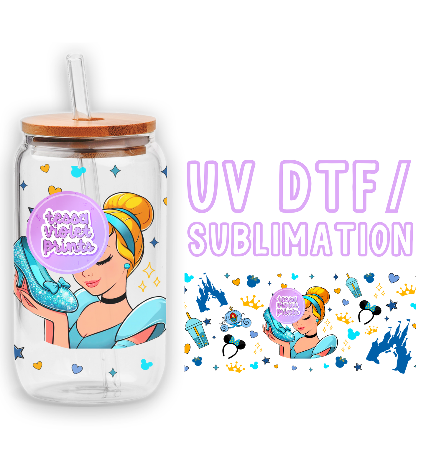 a glass jar with a picture of a woman reading a book