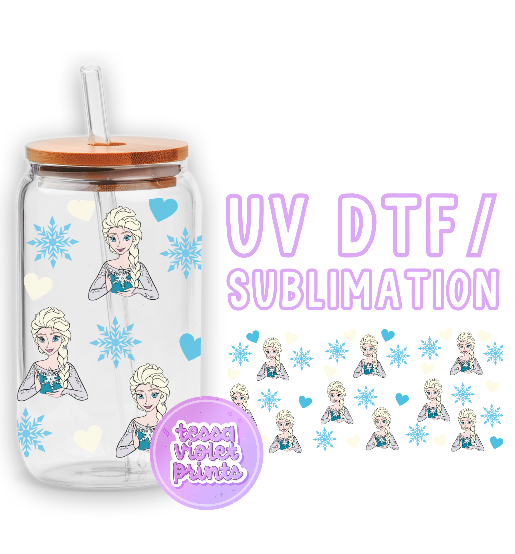 a glass jar with a picture of a frozen princess on it