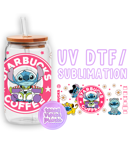 a glass jar with a sticker of a cartoon character on it