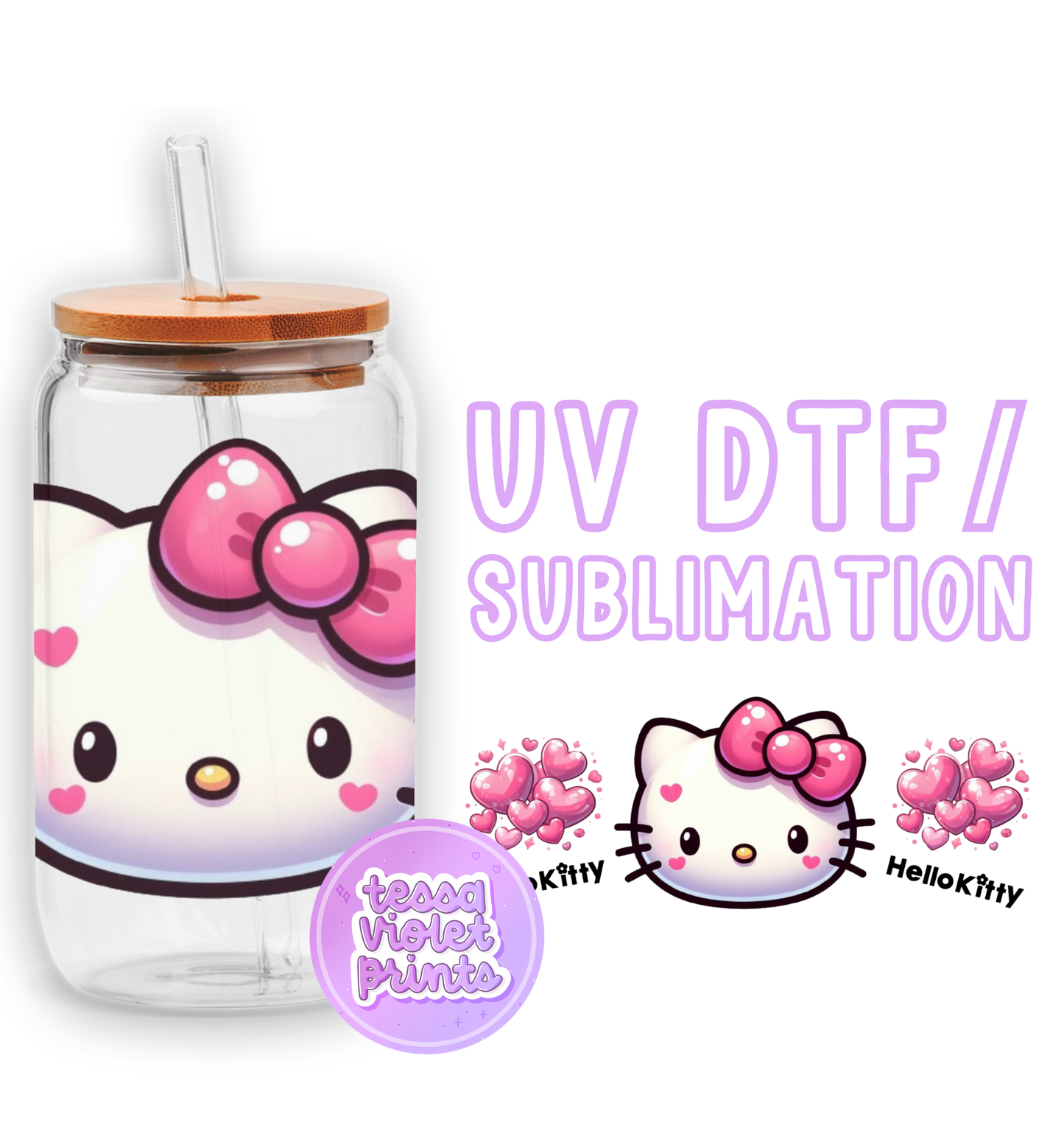 a glass jar with a hello kitty design on it