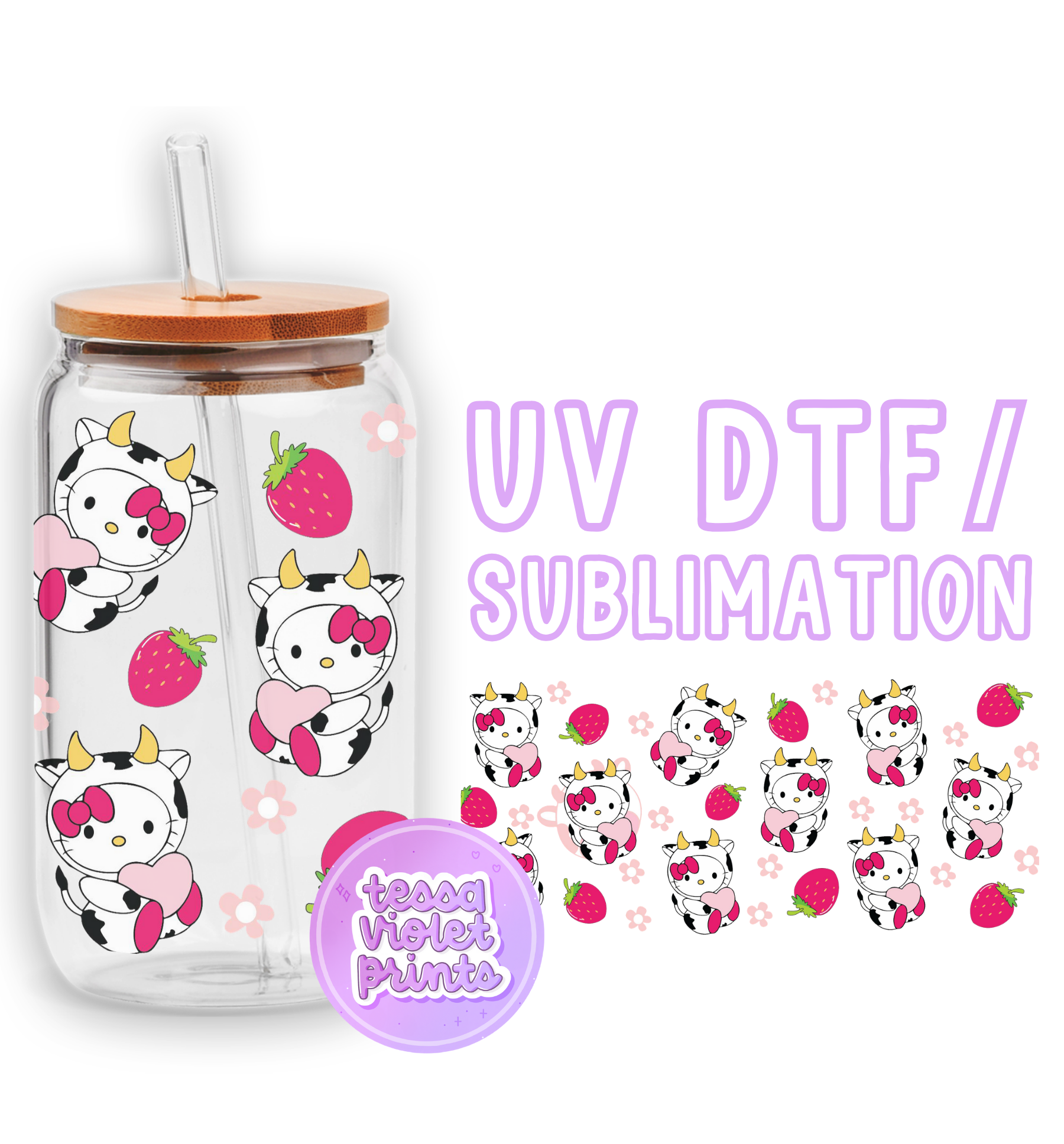 a glass with a straw and strawberries on it