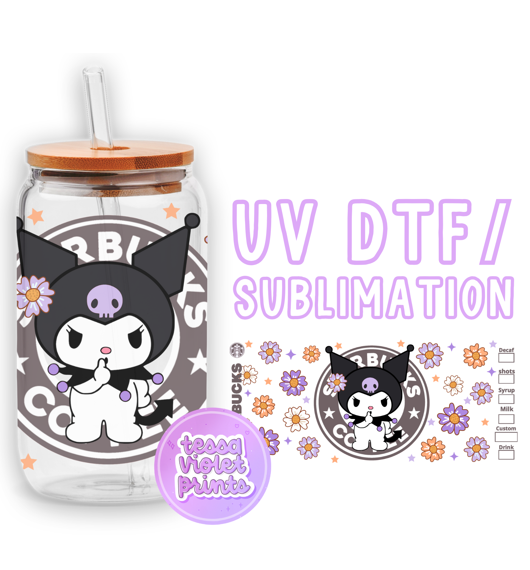 a glass jar with a cartoon cat on it