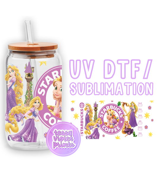 a glass jar with a lid and a sticker with a picture of princesses