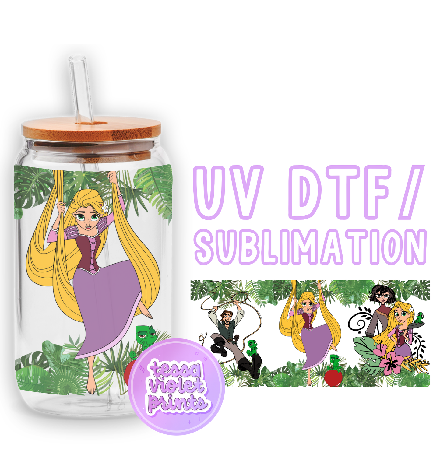 a glass jar with a picture of princesses on it