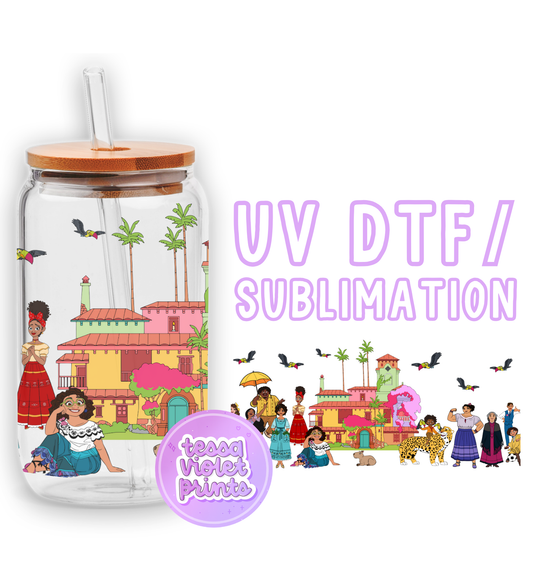 a glass jar with a picture of people on it