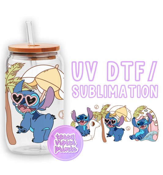a glass jar with a picture of stitch stitch stitch stitch stitch stitch stitch stitch stitch