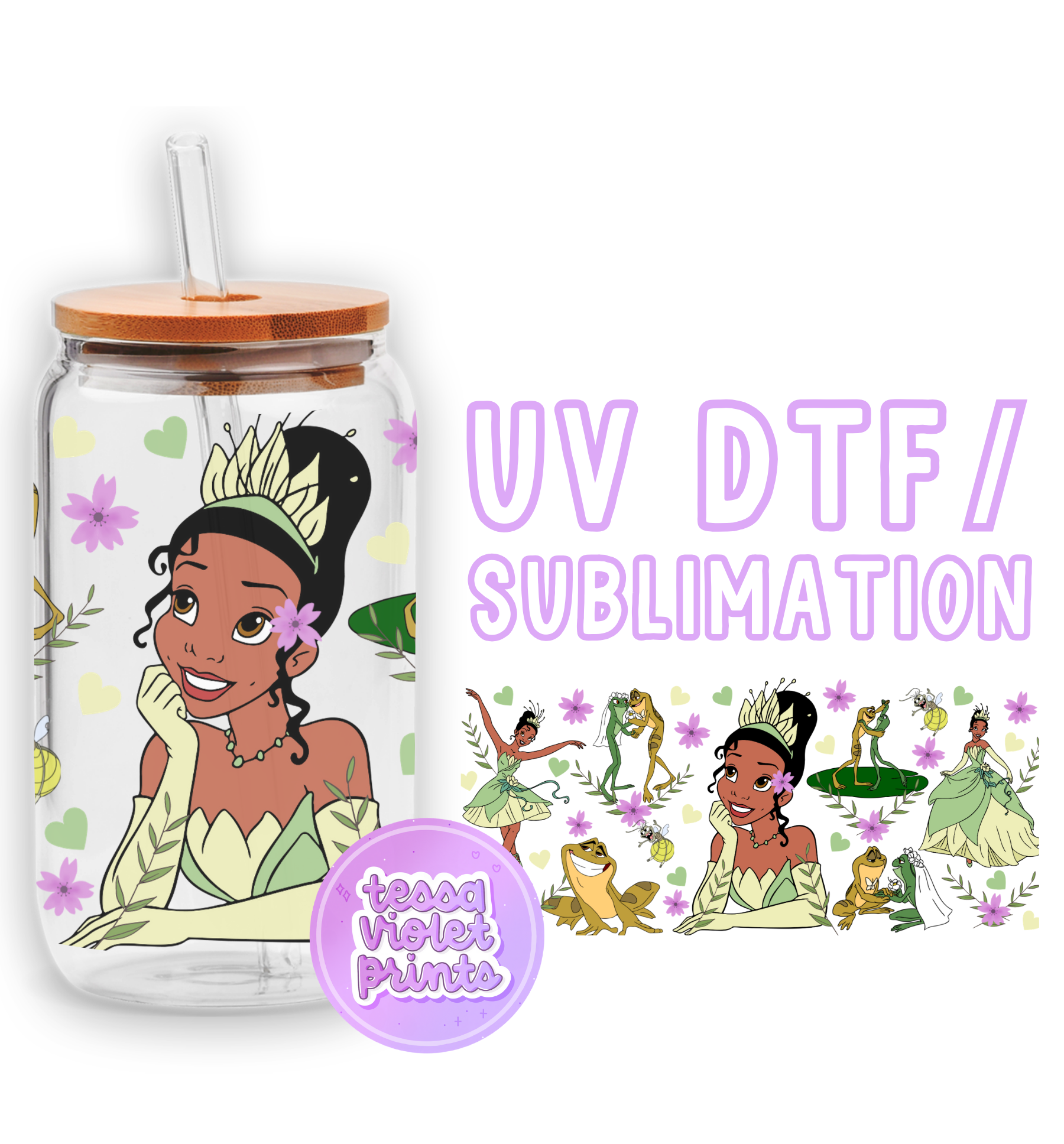 a glass jar with a picture of a princess on it