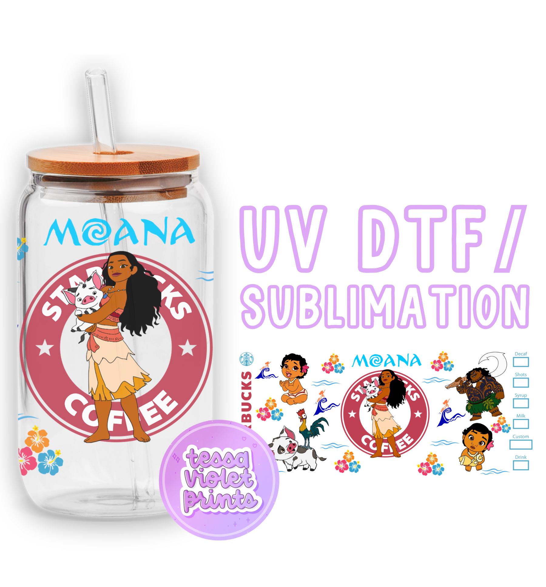 a glass jar with a sticker of a cartoon character